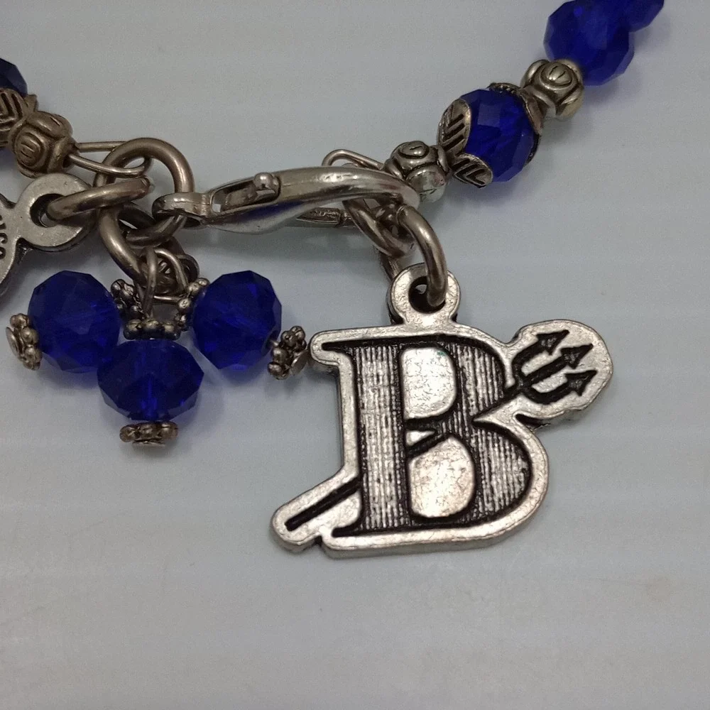 Chubby Chico's Charms Blue Beaded Charm B Bracelet‎ Silver Tone made USA